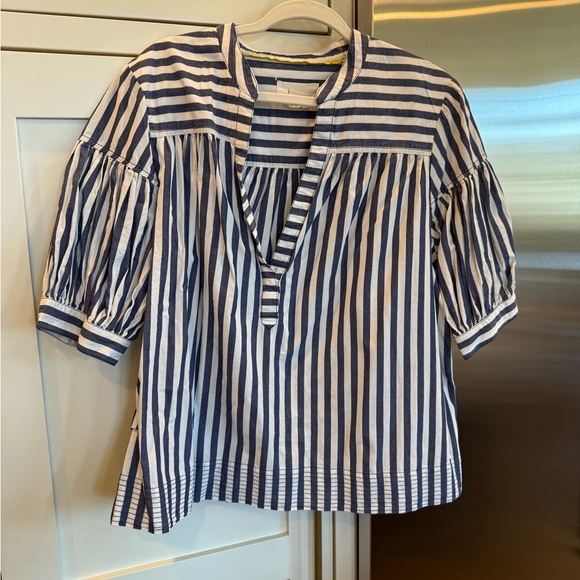 By Anthropologie Darcey Striped Blue and White Women's popover top XL - Picture 2 of 9